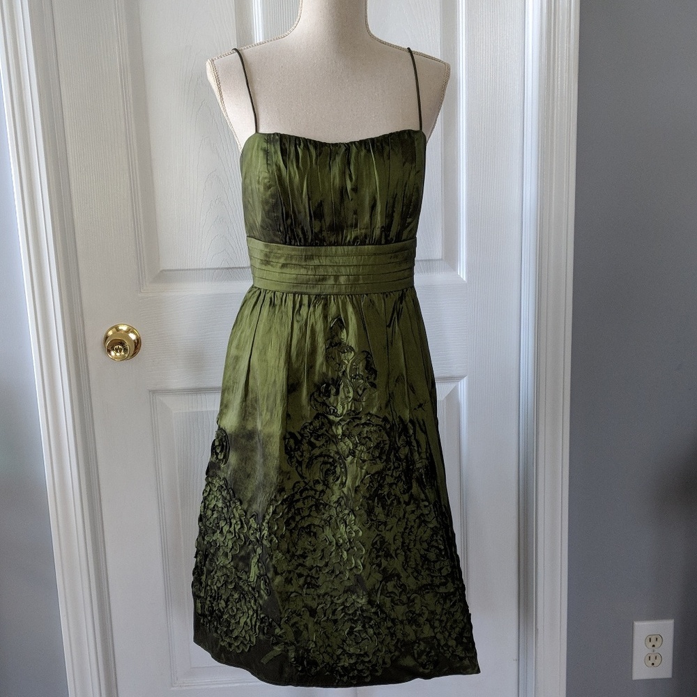 Green Iridescent Cocktail Dress with Flower Detail